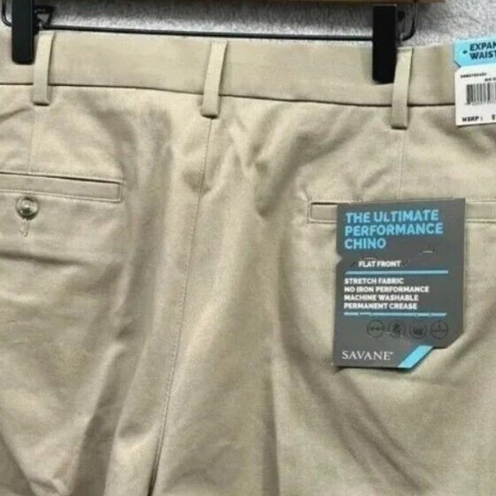 Savane The Ultimate Performance Straight Fit Chino Pants Mens 40W 30L Khaki NWT